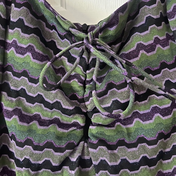 Zara NWOT Green and purple metallic geo stripe mini dress, boho 70s, size small - Picture 5 of 9